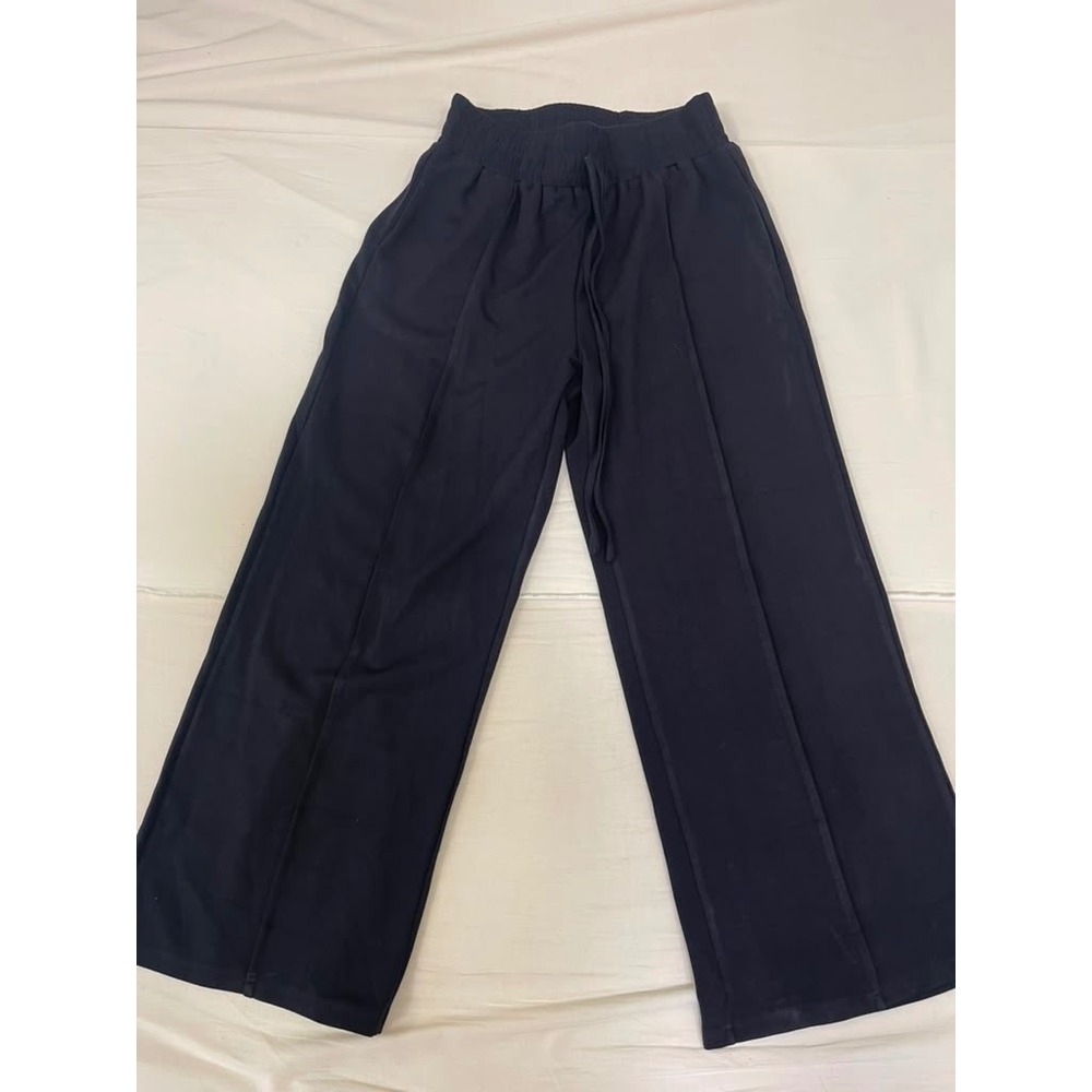 BTFBM Womens Black Wide Leg Drawstring Pants Front Seam High Waist Size M